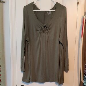 Lane Bryant Olive Long-Sleeve Knot-Front Tunic Sz 18/20
